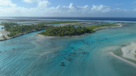Tikehau, aerial view of islets and barrier reef, 4K UHD