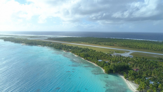 Tikehau, aerial view of the runway of the airport, 4K UHD