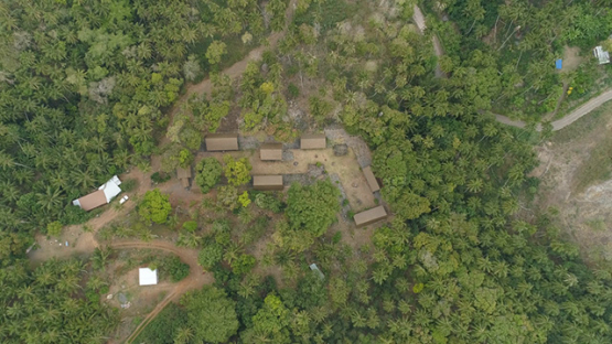 Ua Pou, aerial view of the Mauia traditional site in the valley of Hohoi, 4K UHD
