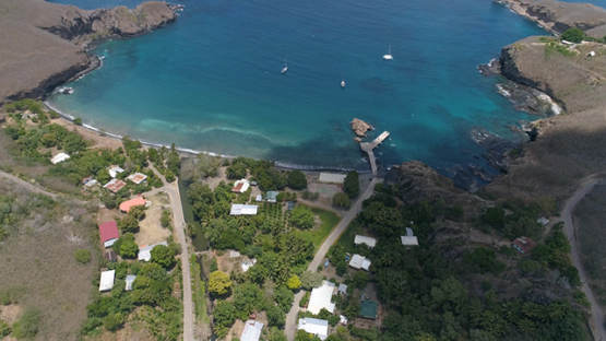 Ua Pou, aerial view of Hakahetau village, 4K UHD