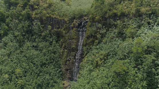Nuku Hiva, aerial view of the waterfall in the valley Hatiheu, 4K UHD