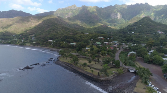 Nuku Hiva, aerial view of the Taiohae and the bay, 4K UHD