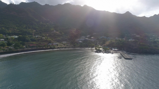 Nuku Hiva, aerial view of the marina of Taiohae, 4K UHD