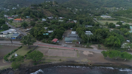 Nuku Hiva, aerial view of the village of Taiohae, 4K UHD