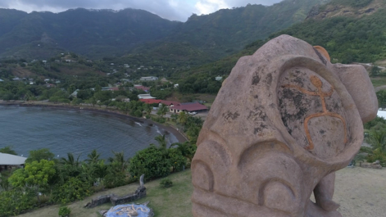 Nuku Hiva, aerial view of the Bay of Taiohae, 4K UHD