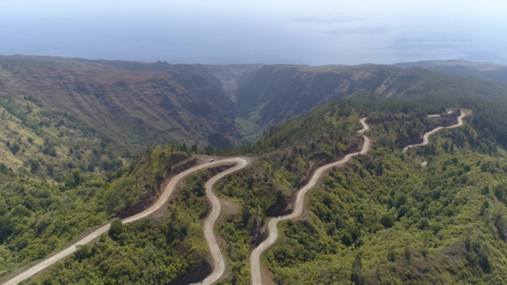 Nuku Hiva, aerial view of the road of Grand Canyon, 4K UHD