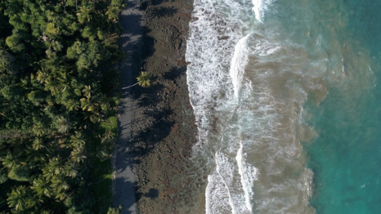 Hiva Oa, aerial view above the beach of the bayTaaoa, 4K UHD