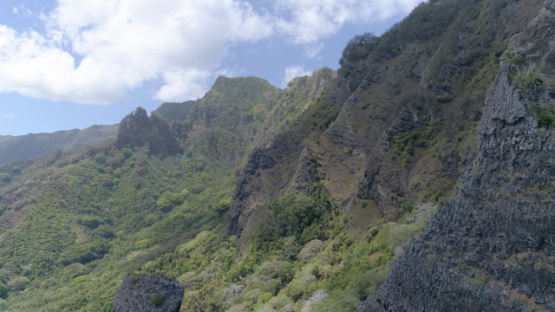 Hiva Oa, aerial view along the rocky crest near Puamau, 4K UHD