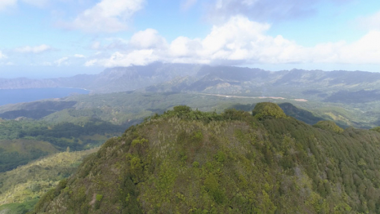 Hiva Oa, aerial view from the top on the mountains and valleys, 4K UHD