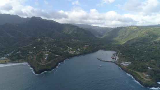 Hiva Oa, aerial view of the marina of Atuona, 4K UHD