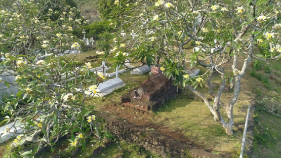 Hiva Oa, aerial view of Paul Gauguin s grave in the cimetery of Atuona, 4K UHD