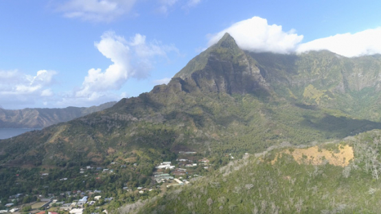 Hiva Oa, aerial view of the mount Temetiu near Atuona, 4K UHD