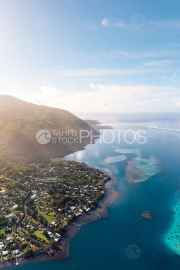 Tahiti, aerial view of Matiti at sunrise