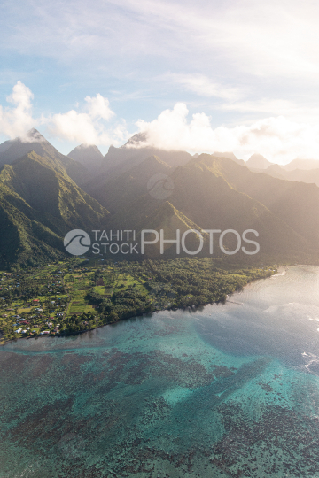 Tahiti, aerial view of Teahupoo and lagoon