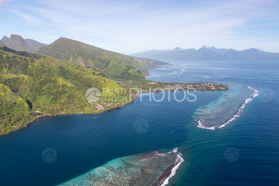 Peninsula of Tahiti, aerial photography of Tautira and lagoon