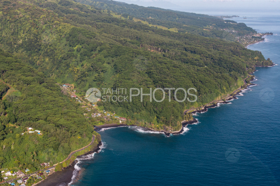 Tahiti, aerial phtography of the coast and blower hole 