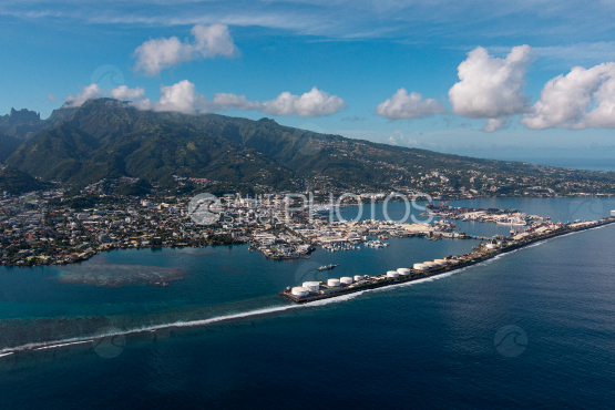 Tahiti, aerial photography of Papeete harbour