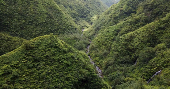 Tahiti 4k drone, aeriel view of Hitiaa valley and its waterfalls