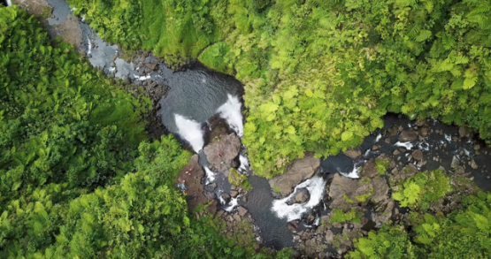 Tahiti 4k drone, aerial view of 3 waterfalls in Hitiaa valley