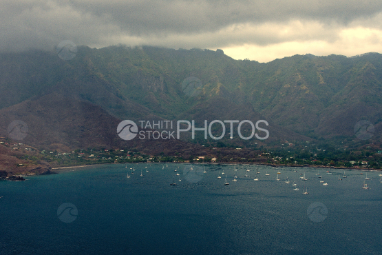 Nuku hiva, Marquesas islands, bay of Taiohae under stormy clouds