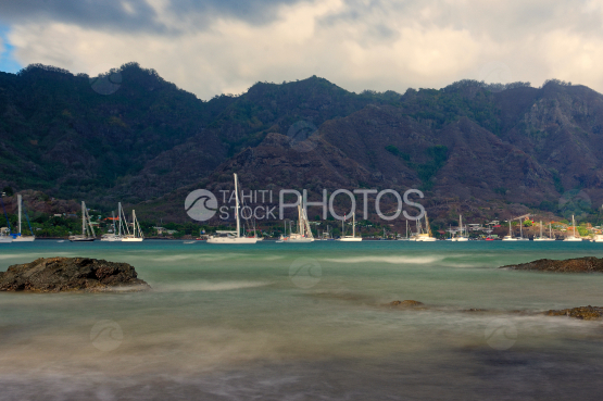 Nuku hiva, sailboats on stopover in the bay of Taiohae
