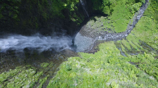Tahiti, Hitiaa valley, aerial view by drone above the waterfall Fara Ura, 2K7