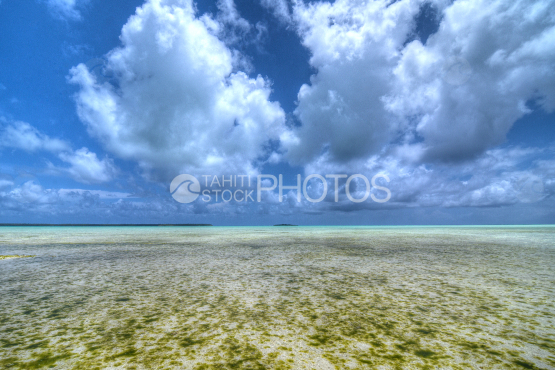 Beautiful sky and clouds above the lagoon of Tetiaroa