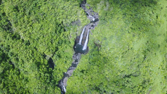 Aerial drone view of Faraura valley and twin waterfalls, 2K7