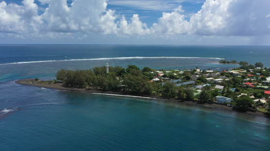 Tahiti, aerial drone view of Pointe Venus and the coast line