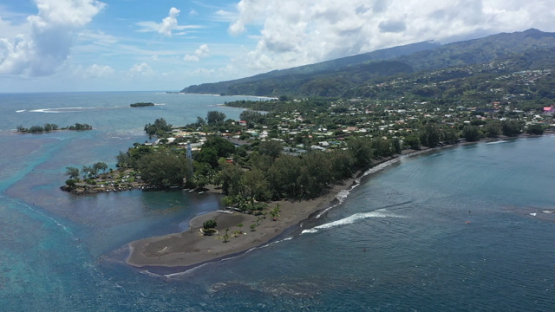 Tahiti, aerial drone view of the coast line and Pointe Venus