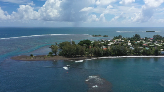 Tahiti, aerial drone view of the Light house of Pointe Venus