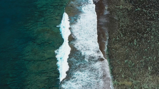 Tahiti, aerial drone view above the barrier reef of Paea