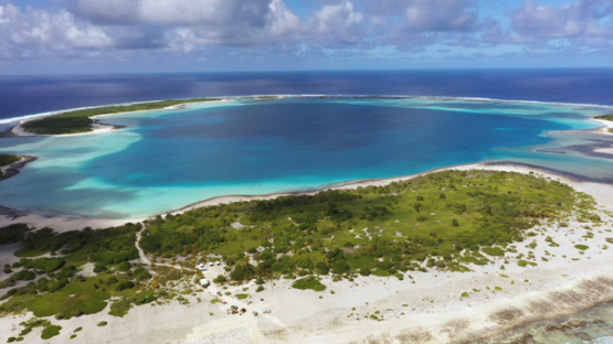 Anuanuranga atoll, aerial view by drone of the lagoon of Tuamotu archipelago