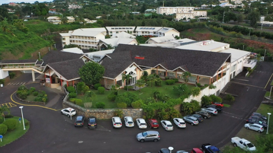 Tahiti, aerial view by drone of hotel university of Punaauia