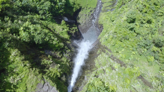 Top down Aerial drone view of waterfall in Faraura valley, 2K7