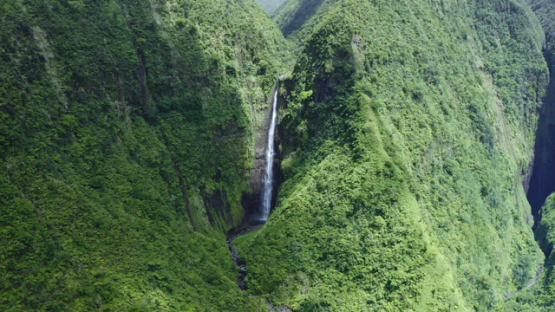Aerial drone view of Faraura valley and twin waterfalls, 2K7