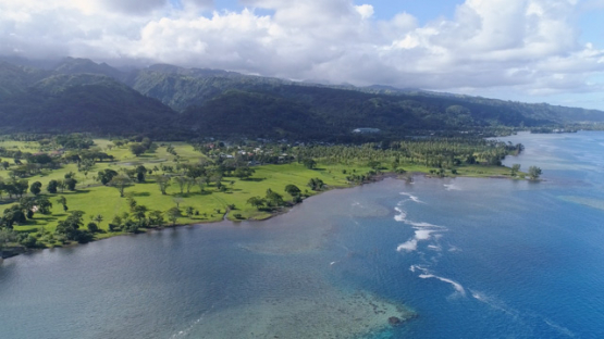 Tahiti, Aerial drone view of the coast line of Papara, 4K UHD