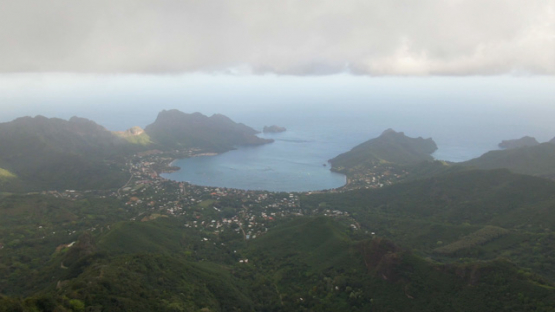 Nuku Hiva, aerial view of the Bay of Taiohae, 4K UHD