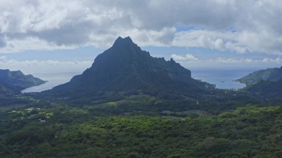 Moorea, Aerial drone view of mountain Rotui and bays, 4K UHD