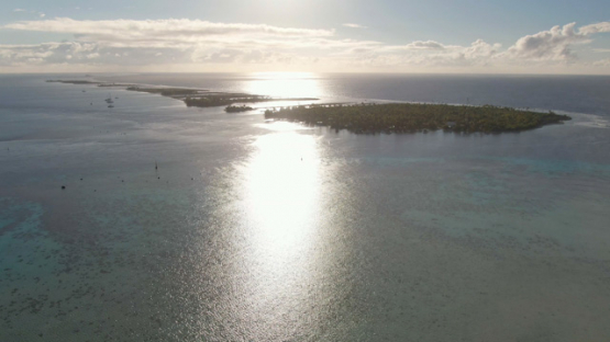 South of Fakarava, aerial view by drone of islet Tetamanu at sunrise, 4K UHD