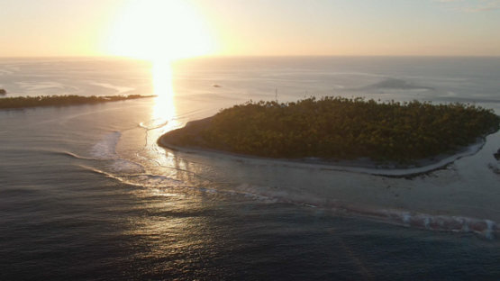 Fakarava, aerial view by drone of the pass Tetamanu at sunset, 4K UHD
