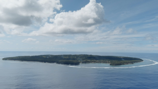 Aerial view by drone of the island of Rimatara, 4K UHD