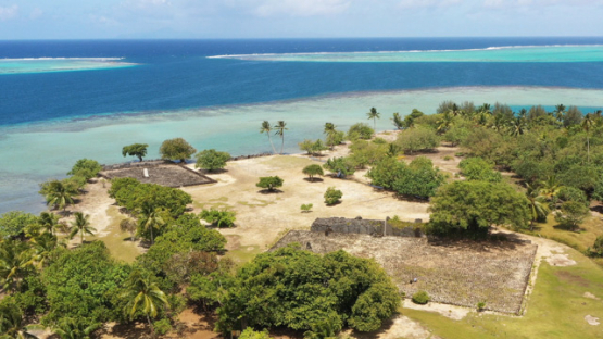 Raiatea, aerial view of the cultural site marae Taputapuatea, 4K UHD