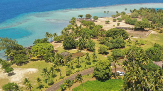 Raiatea, aerial view of the cultural site marae Taputapuatea, 4K UHD