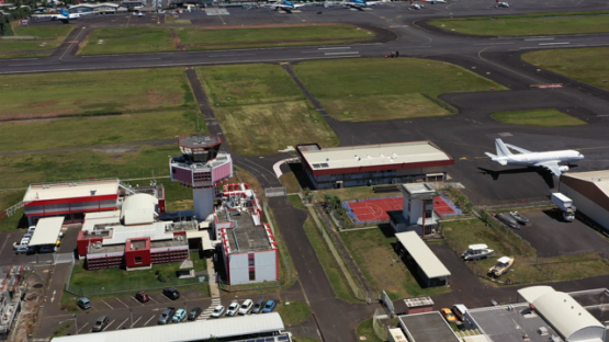 Tahiti, Aerial view of the control tower of airport, Faaa, 4K UHD