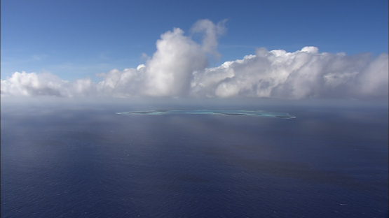 Aerial view of the atoll of Tetiaroa under the clouds, Windward islands