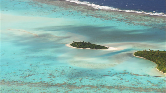 Tetiaroa, Aerial view of the barrier reef and islet, zoom out, Windward islands
