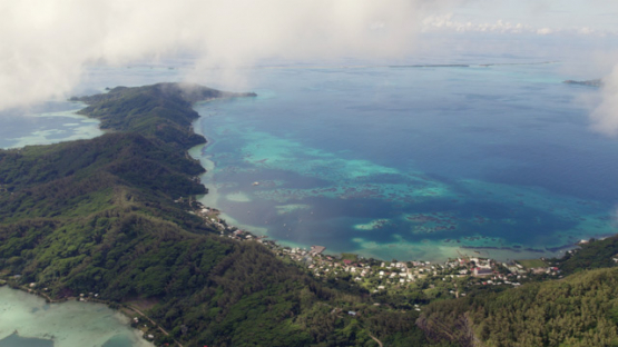 Aerial drone view of Mangareva, bay of Rikitea, Gambier archipelago, 4K UHD