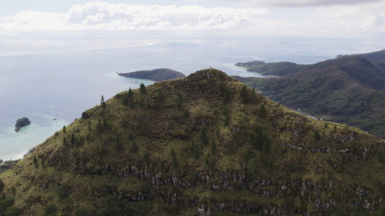 Aerial panoramic drone view of Mangareva, Mount Duff, Gambier archipelago, 4K UHD