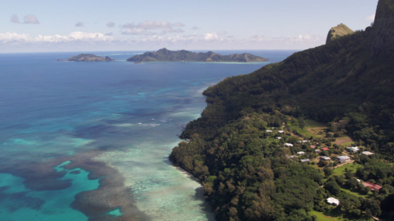 Gambier archipelago, aerial drone view of islands of Mangareva and Taravai, 4K UHD